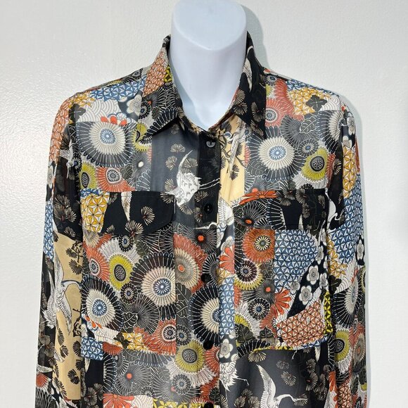 Desigual Womens XS Multicolor Long Sleeve Button-Up Sheer Shirt - Picture 2 of 8